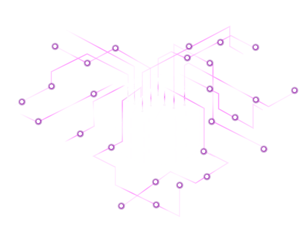 An abstract illustration features a black container with a U-shaped cut. From the top, purple lines with connected dots extend outward in various directions, resembling circuit pathways or network connections. The overall design represents technology and connectivity, capturing the essence of an advanced RAG Platform.